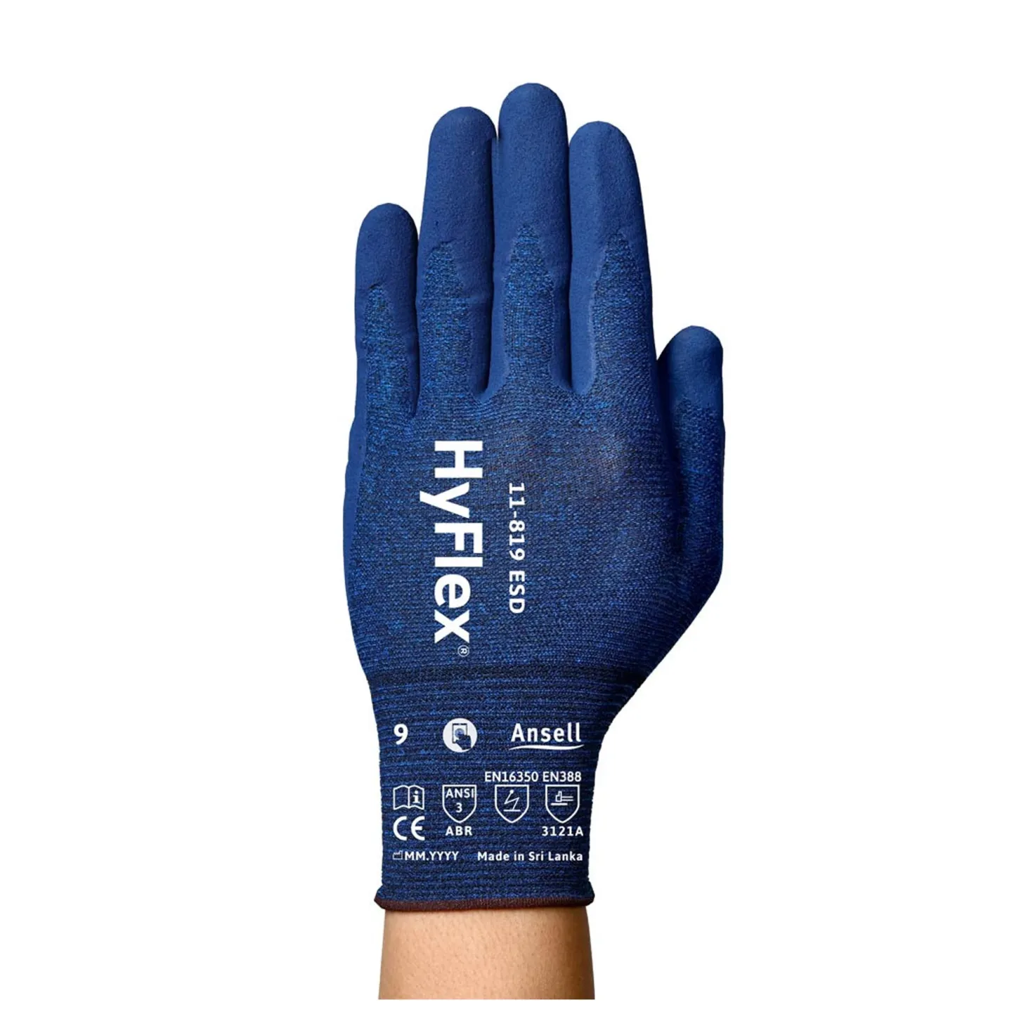 Ansell HyFlex 11-819 ESD Mehrzweckhandschuhe mit Nitril-Beschichtung blau, VE 144 Paar