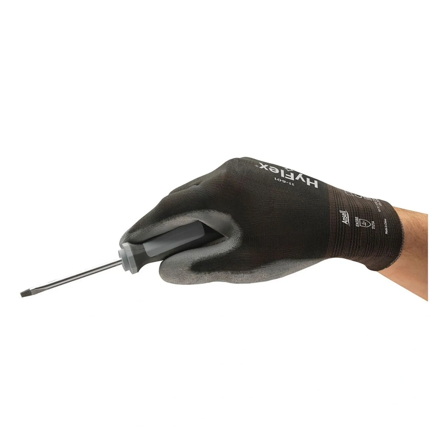 Ansell HyFlex 11-601 Mehrzweckhandschuhe mit Polyurethan-Beschichtung schwarz/grau, VE 12 Paar