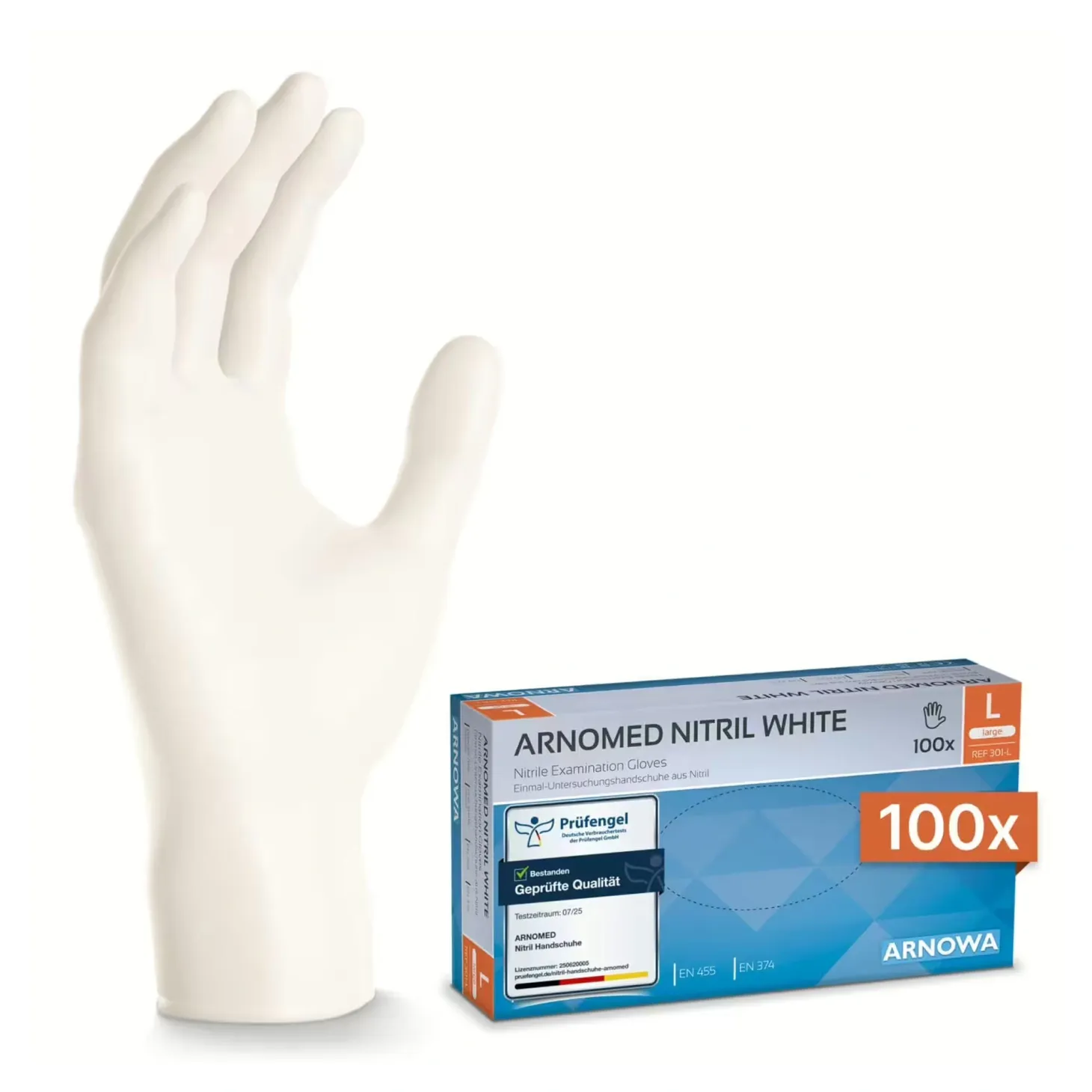 ARNOMED CLASSIC NITRIL WHITE Nitrilhandschuhe weiß puderfrei, VE 100 Stück