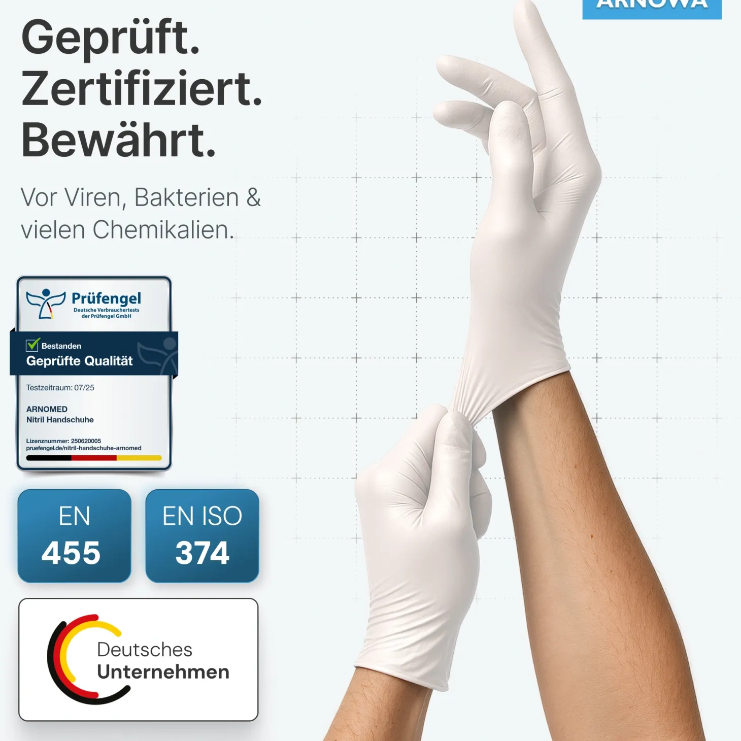 ARNOMED CLASSIC NITRIL WHITE Nitrilhandschuhe weiß puderfrei, VE 100 Stück