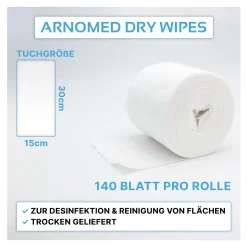 ARNOMED DRY WIPES Trockene Vliestücher, 15 x 30 cm, 140 Tücher