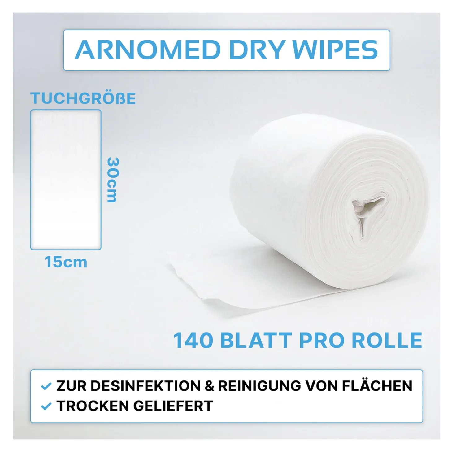 ARNOMED DRY WIPES Trockene Vliestücher, 15 x 30 cm, 140 Tücher
