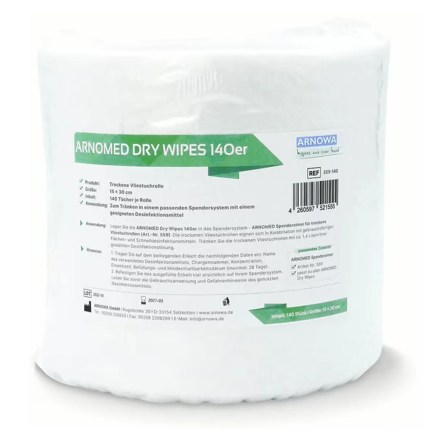 ARNOMED DRY WIPES Trockene Vliestücher, 15 x 30 cm, 140 Tücher