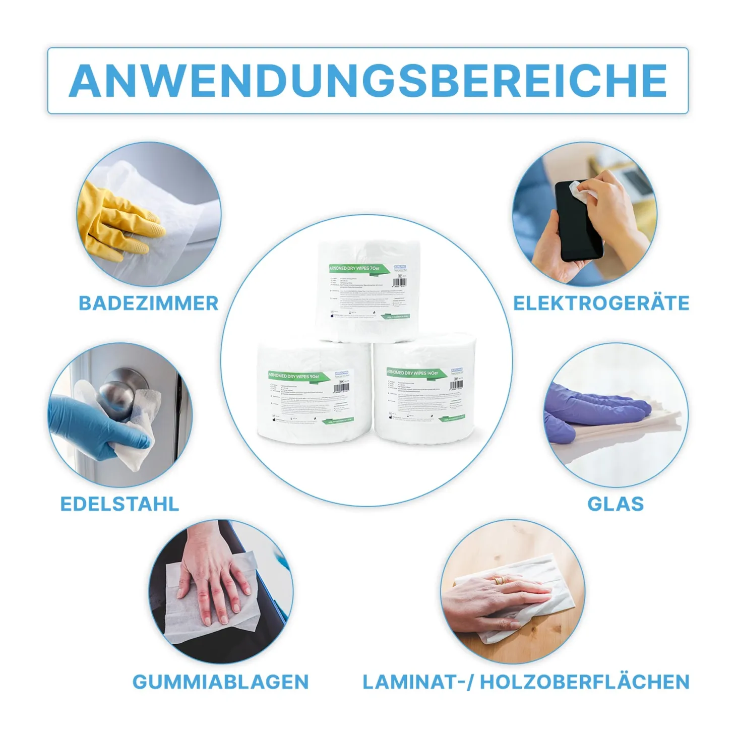 ARNOMED DRY WIPES Trockene Vliestücher, 15 x 30 cm, 140 Tücher