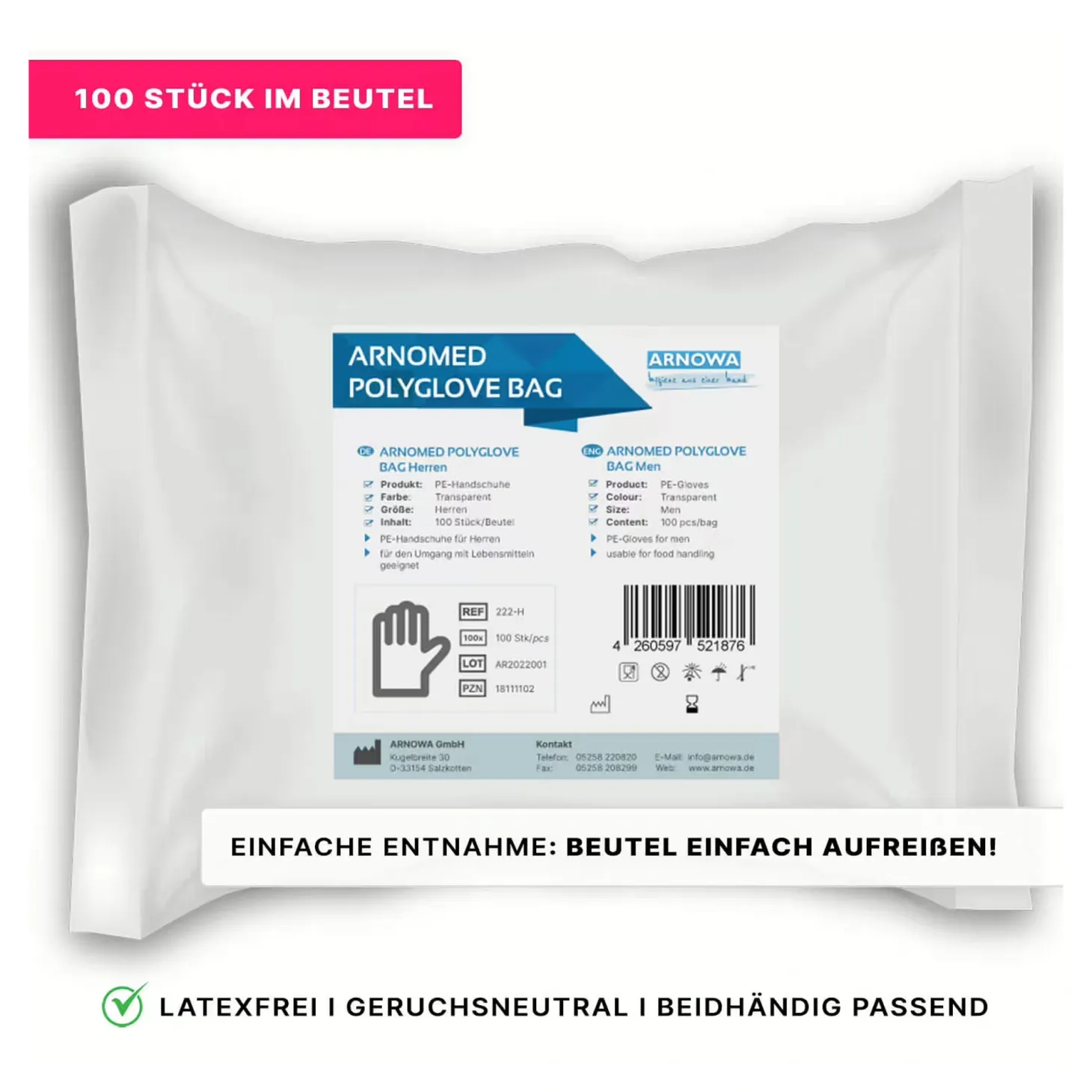 ARNOMED POLYGLOVE BAG PE-Handschuhe transparent, VE 100 Stück