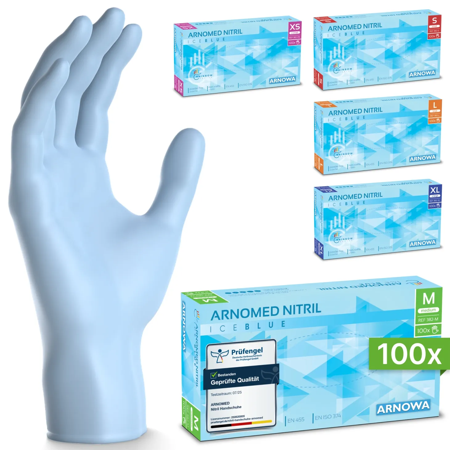 ARNOMED RAINBOW NITRIL ICE BLUE Nitrilhandschuhe hellblau puderfrei, VE 100 Stück