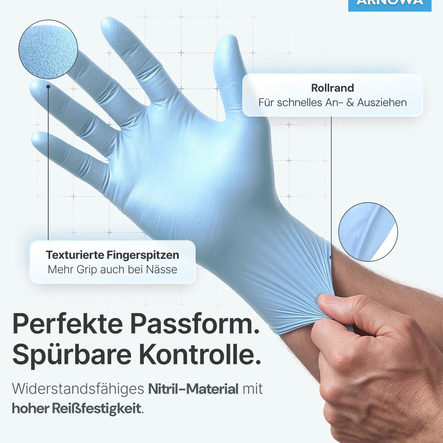 ARNOMED RAINBOW NITRIL ICE BLUE Nitrilhandschuhe hellblau puderfrei, VE 100 Stück
