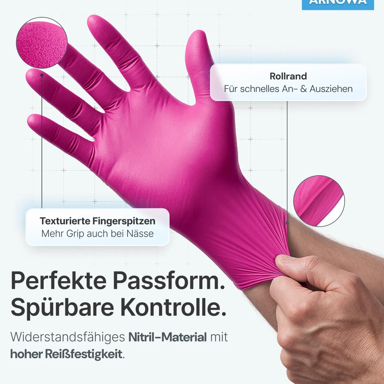 ARNOMED RAINBOW NITRIL MAGNOLIA PINK Nitrilhandschuhe pink puderfrei, VE 100 Stück