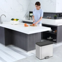 EKO Essential 2 Recycler Treteimer 2 x 15 Liter Klappdeckel Edelstahl mit Pedal