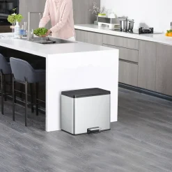EKO Essential 2 Recycler Treteimer 2 x 15 Liter Klappdeckel Edelstahl mit Pedal