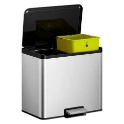 EKO Essential 2 Recycler Treteimer 2 x 15 Liter Klappdeckel Edelstahl mit Pedal