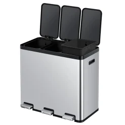 EKO Essential 1 Recycler Treteimer 3 x 20 Liter Klappdeckel Edelstahl mit Pedal
