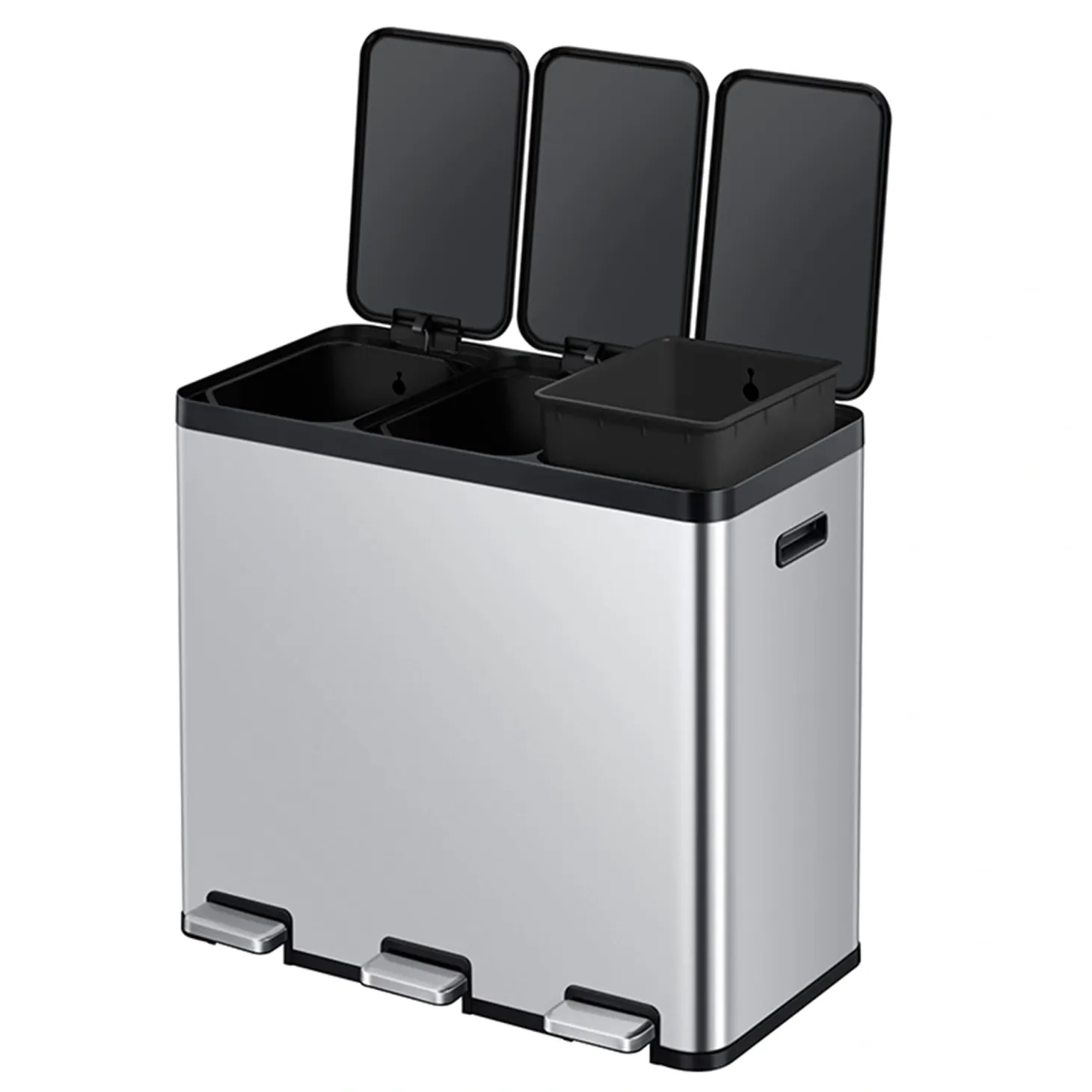 EKO Essential 1 Recycler Treteimer 3 x 20 Liter Klappdeckel Edelstahl mit Pedal