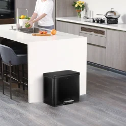 EKO Essential 2 Recycler Treteimer 3 x 9 Liter Klappdeckel Edelstahl mit Pedal
