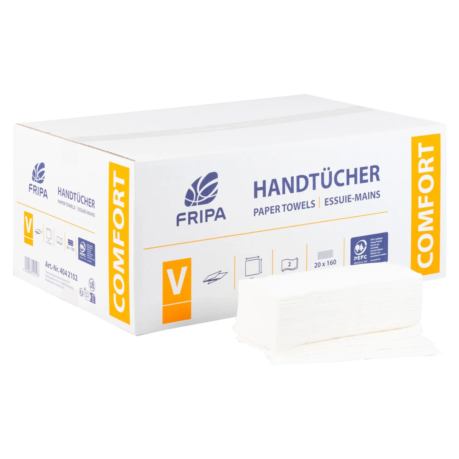 Fripa Comfort Papierhandtücher ZZ/V-Falz, 25x23 cm, 2-lagig, hochweiß