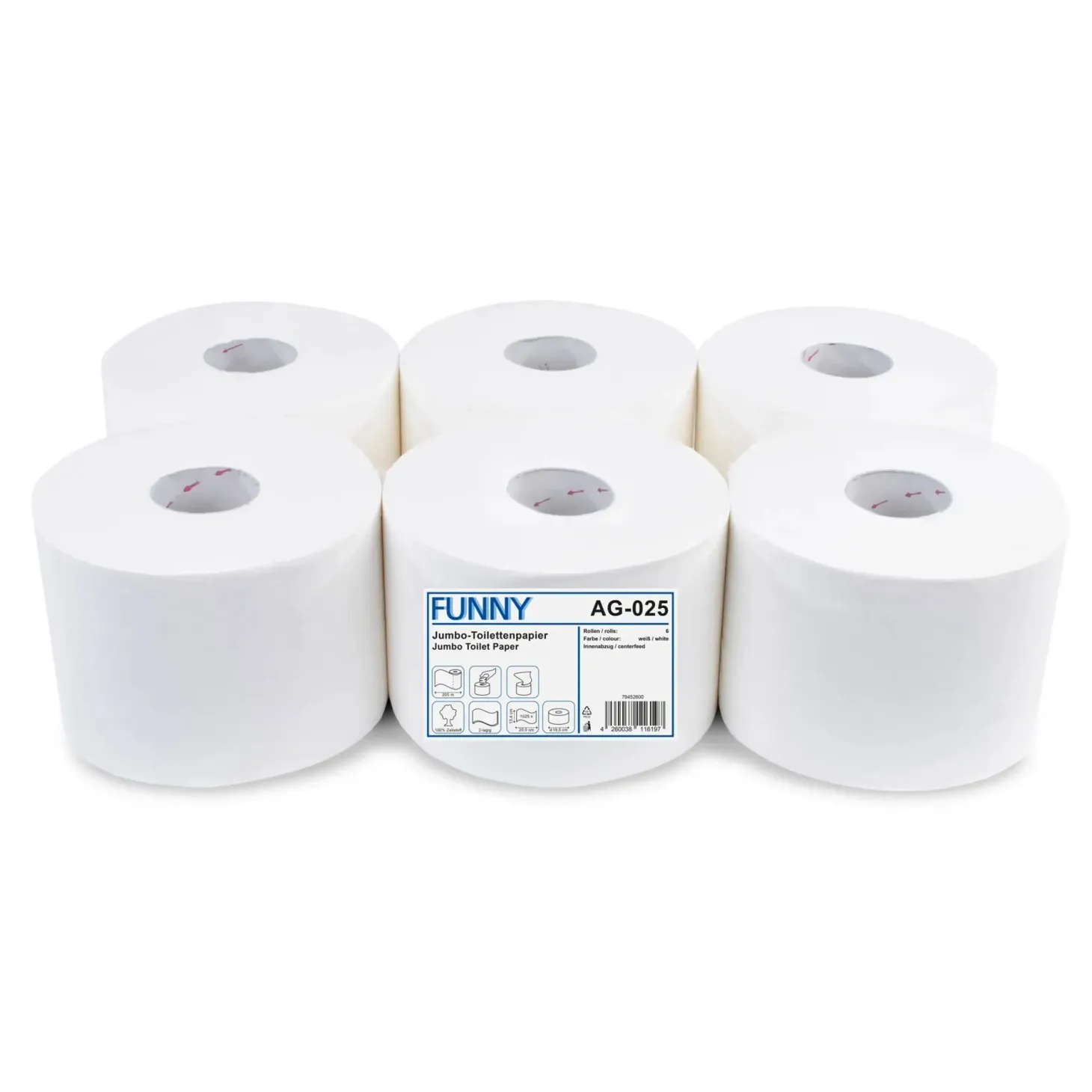 FUNNY Mini-Jumbo-Toilettenpapier Center Feed 2-lagig, weiß, 205 Meter