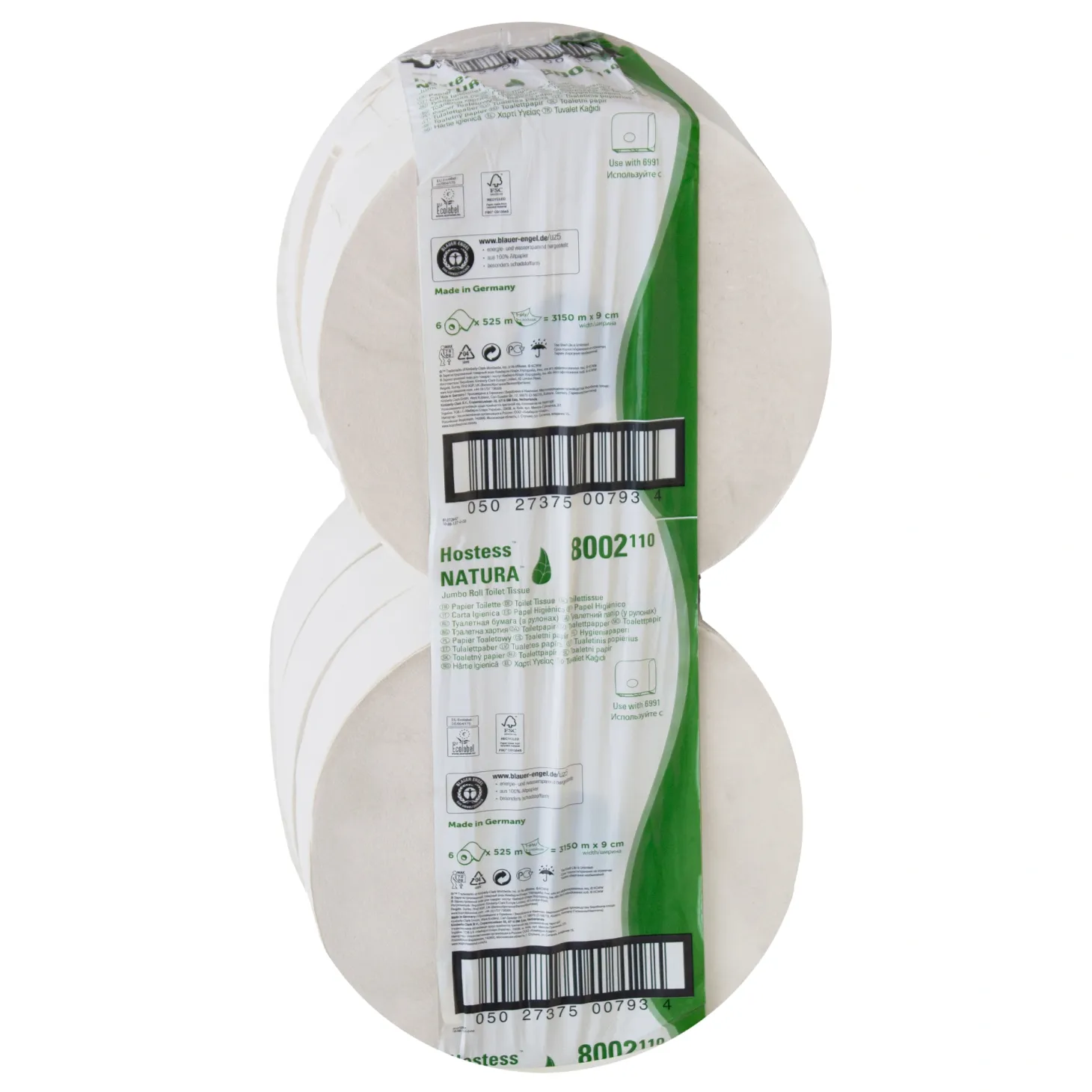 Hostess NATURA 8002 Toilettenpapier Jumbo Großrolle Recycling, weiß, 1-lagig, 525 m