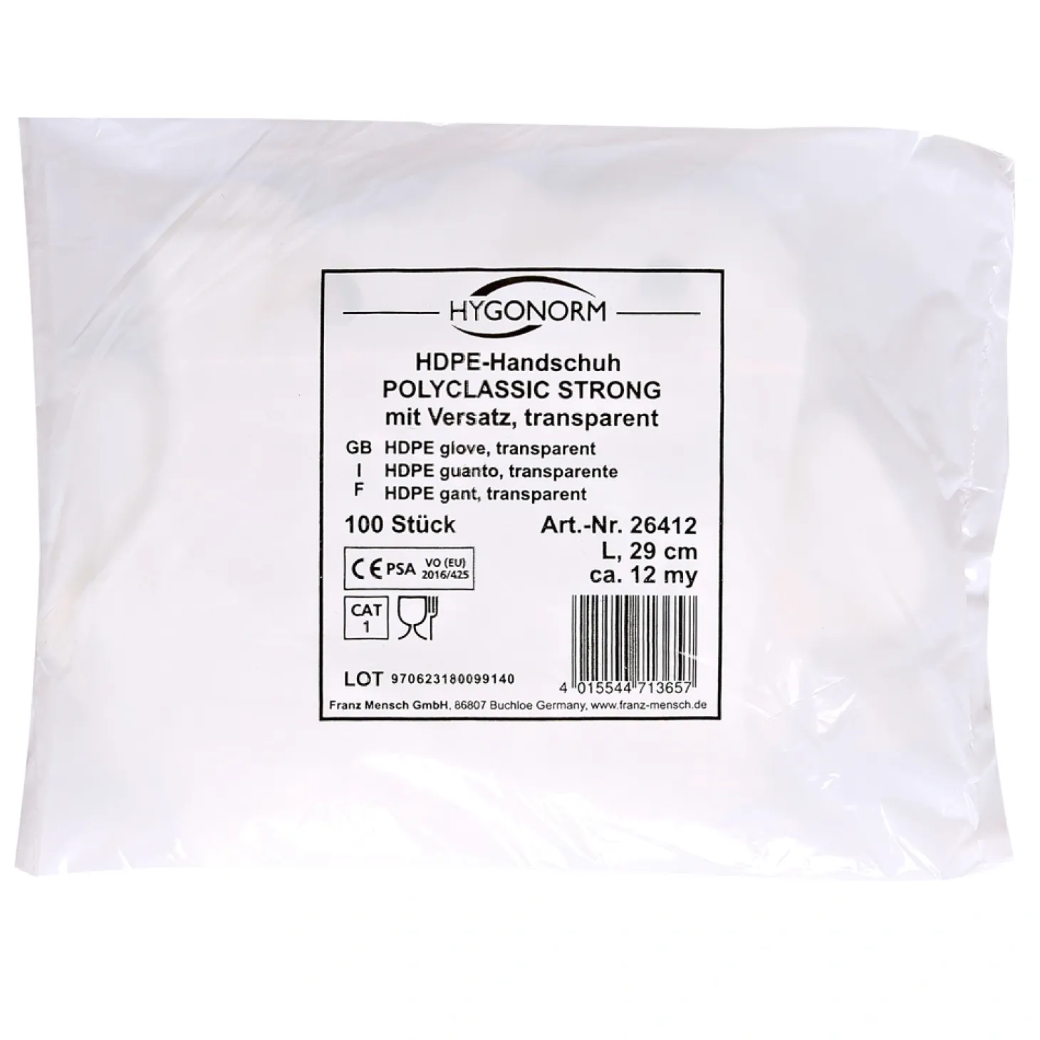 Hygonorm Polyclassic Strong HDPE-Handschuhe transparent mit Versatz, VE 10000 Stück
