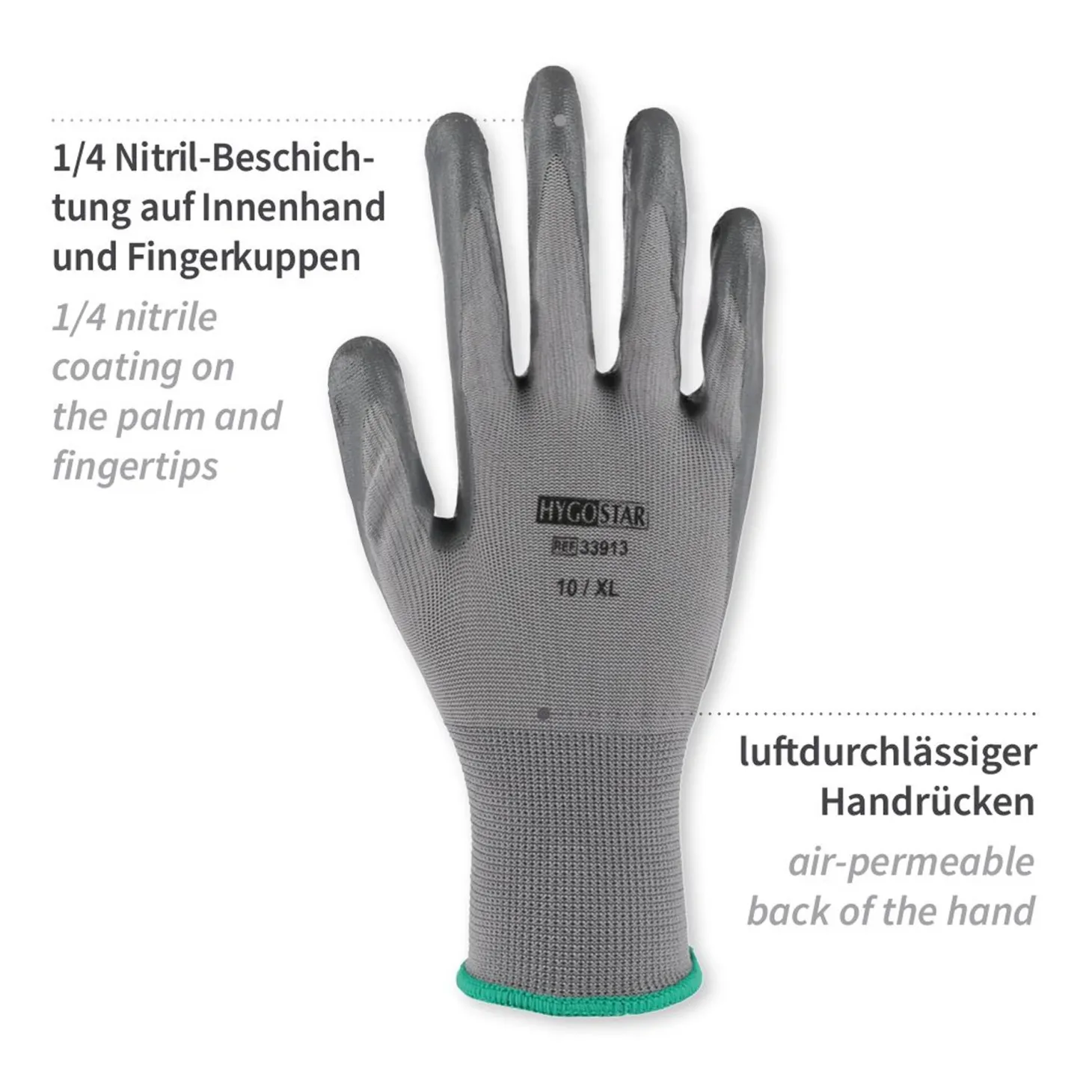 Hygostar Craft Feinstrickhandschuhe mit Nitril-Beschichtung grau, VE 120 Paar