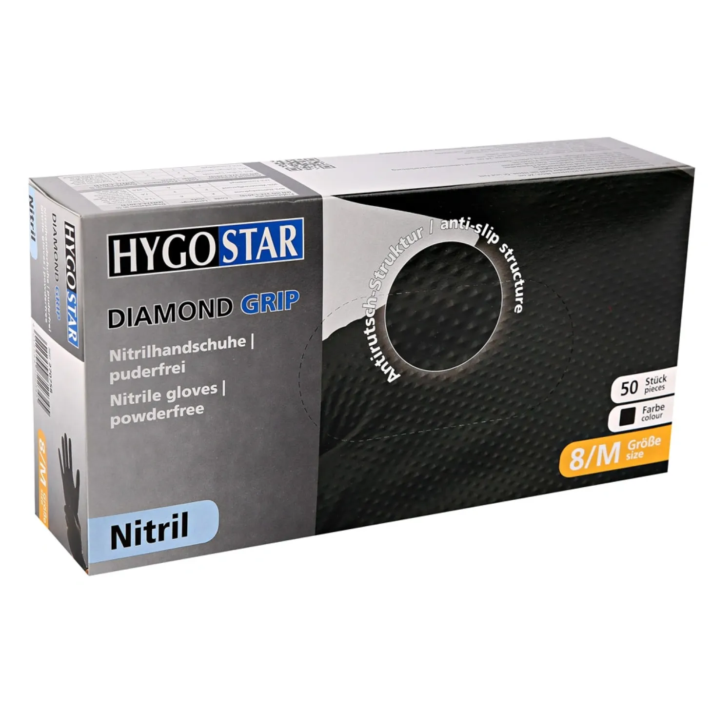 Hygostar Diamond Grip Nitrilhandschuhe schwarz puderfrei, VE 500 Stück