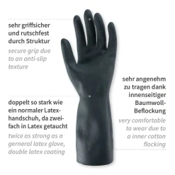 Hygostar Grandeur 70 Chemikalienschutzhandschuhe mit Latex-Neopren-Beschichtung schwarz, VE 24 Paar