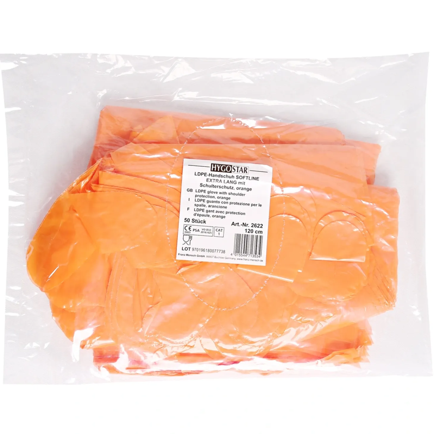 Hygostar Softline Extra Long LDPE-Handschuhe orange, VE 2000 Stück
