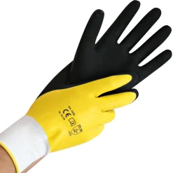 Hygostar Wet Protect Feinstrickhandschuhe mit Latex-Beschichtung gelb/schwarz, VE 120 Paar
