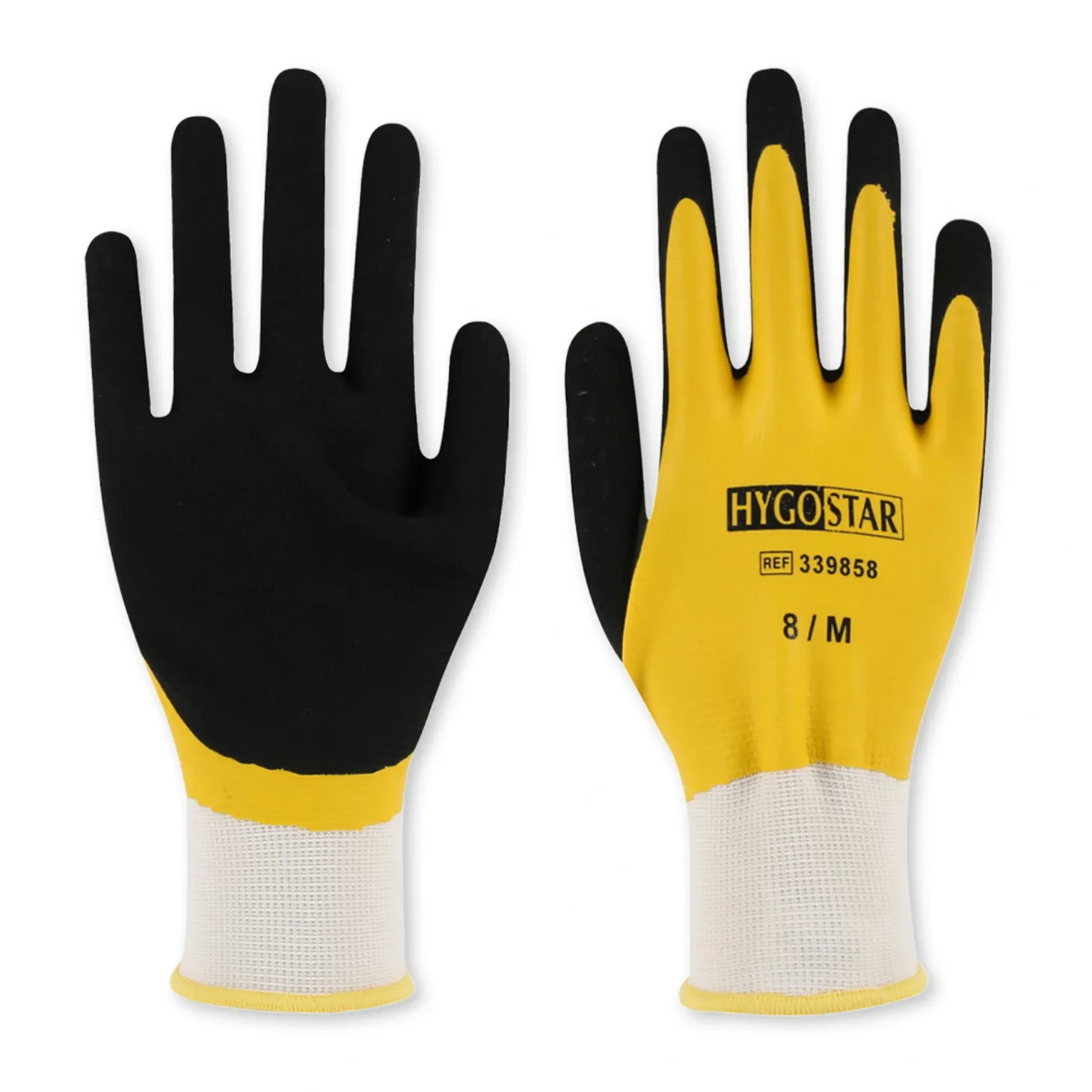 Hygostar Wet Protect Feinstrickhandschuhe mit Latex-Beschichtung gelb/schwarz, VE 120 Paar