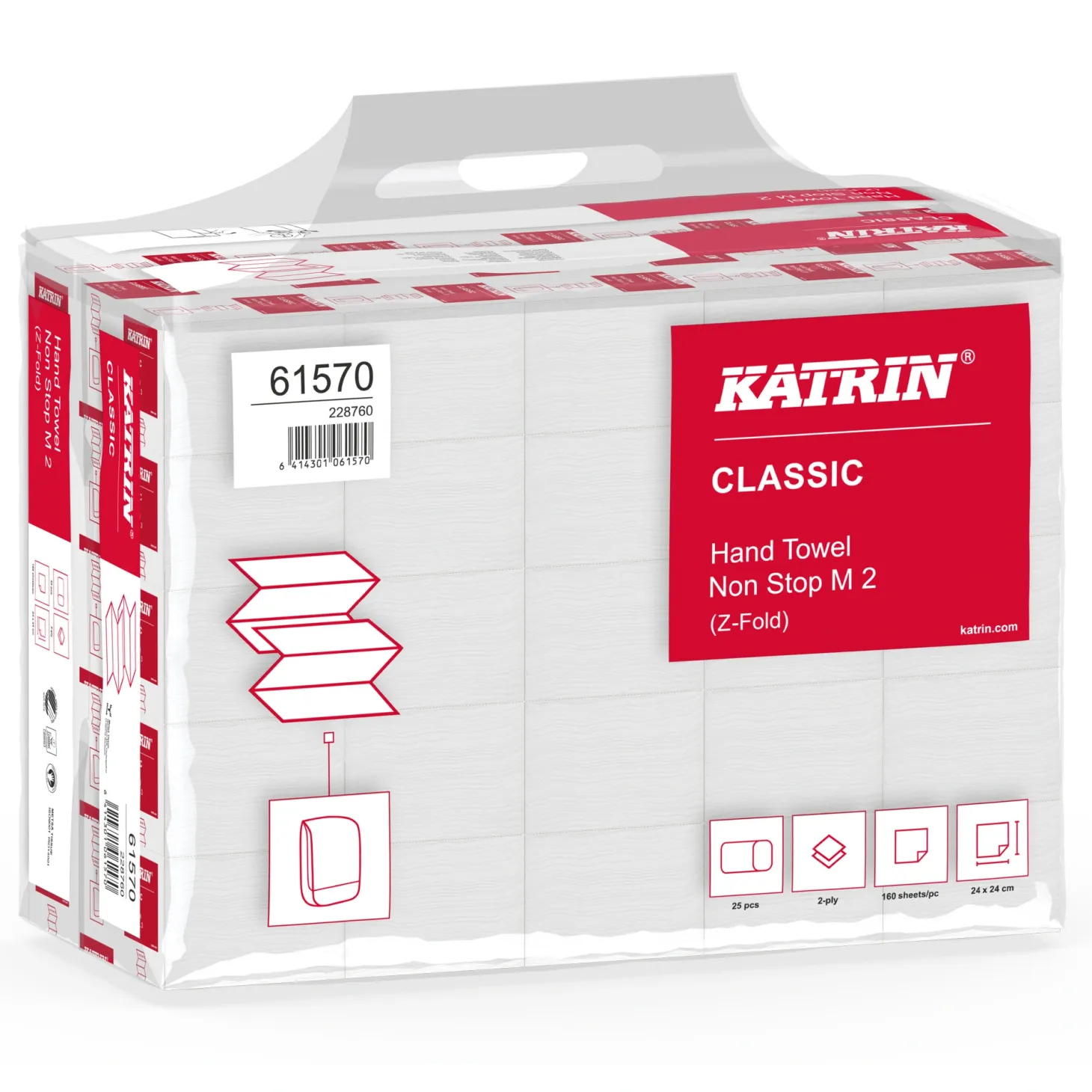 Katrin 61570 Classic Papierhandtücher Zellstoff Interfold Z-Falz 24 x 24 cm 2-lagig, weiß