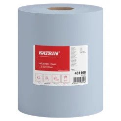 Katrin 481108 L Industrieputztuchrolle mit Zwischenverleimung blau, 2-lagig, 22 cm breit, 500 Tücher