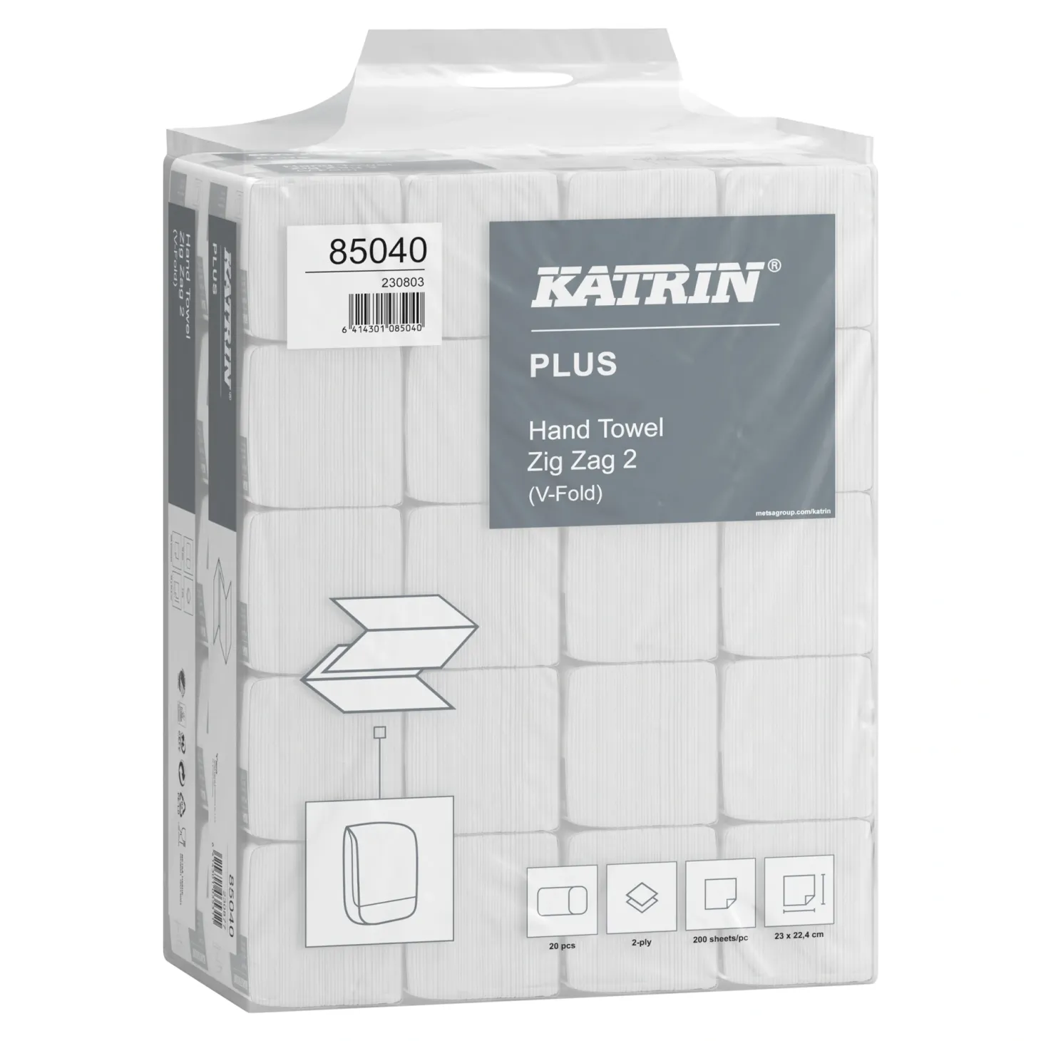 Katrin 85040 Plus Papierhandtücher V-Falz, 2-lagig, 23 x 22,4 cm, weiß