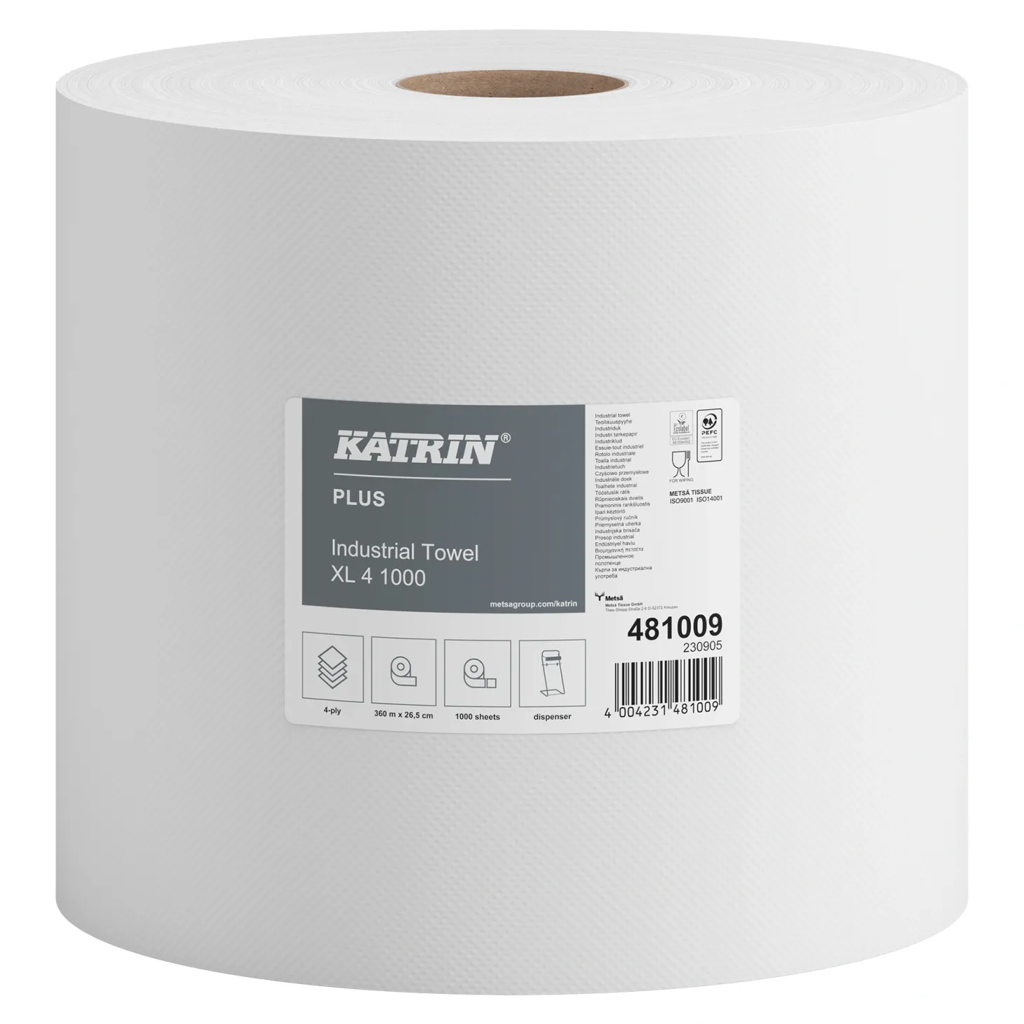 Katrin 481009 XL Industrieputztuchrolle, 4-lagig, 26,5 cm breit, 1000 Tücher