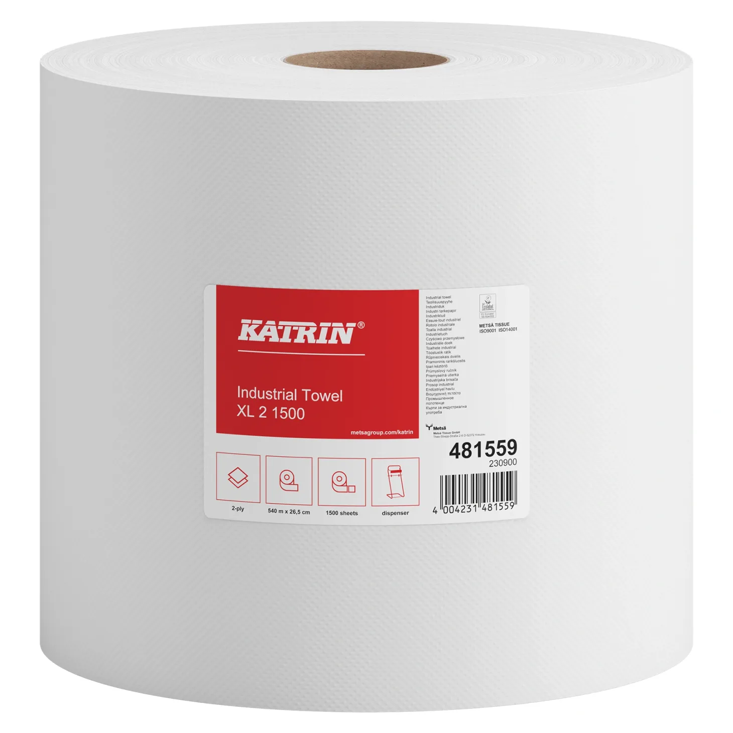 Katrin 481559 XL Industrieputztuchrolle, 2-lagig, 26,5 cm breit, 1500 Tücher