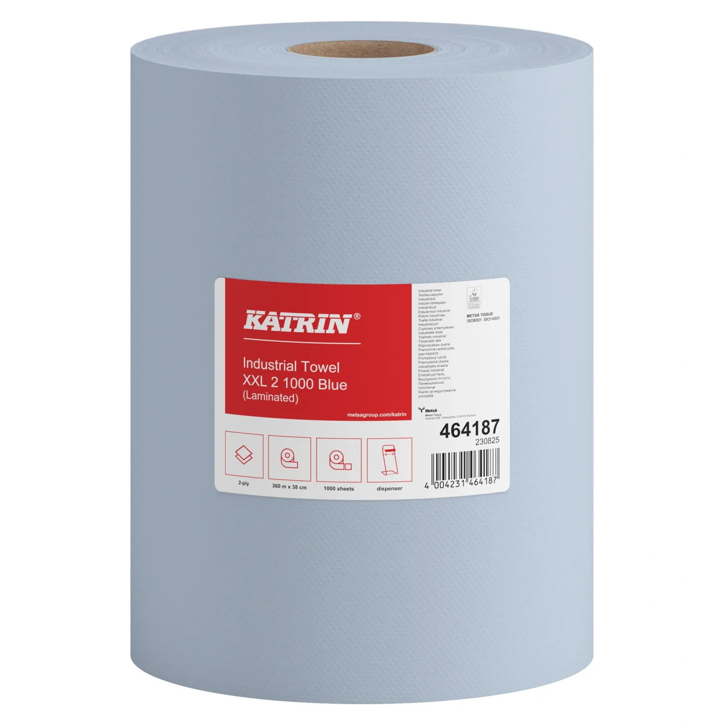 Katrin 464187 XXL Industrieputztuchrolle mit Zwischenverleimung blau, 2-lagig, 38 cm breit, 1000 Tücher