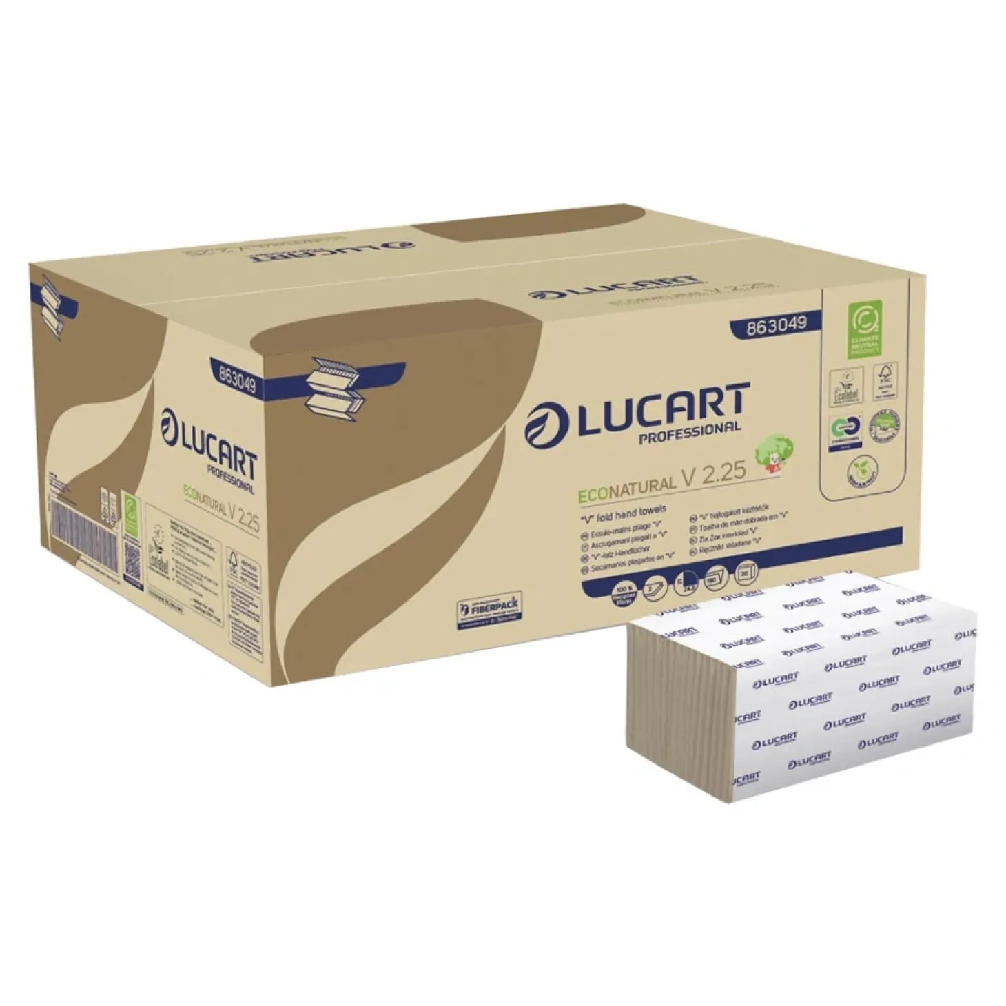 Lucart EcoNatural V2.25 Papierhandtuecher V-/ZZ-Falz, 24,3 x 21 cm, 2-lagig, havanna