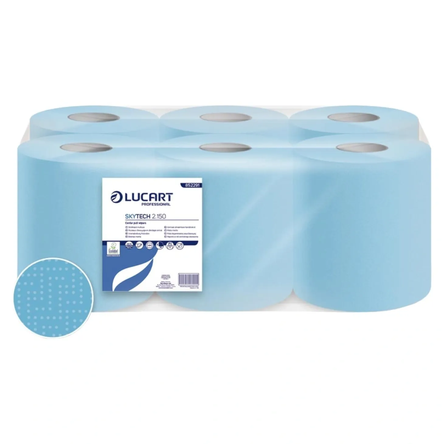 Lucart SkyTech 2.150 Industrielle Mehrzwecktücher Putzrollen Innenabrollung CF blau 2-lagig, 20 cm breit, 429 Tücher