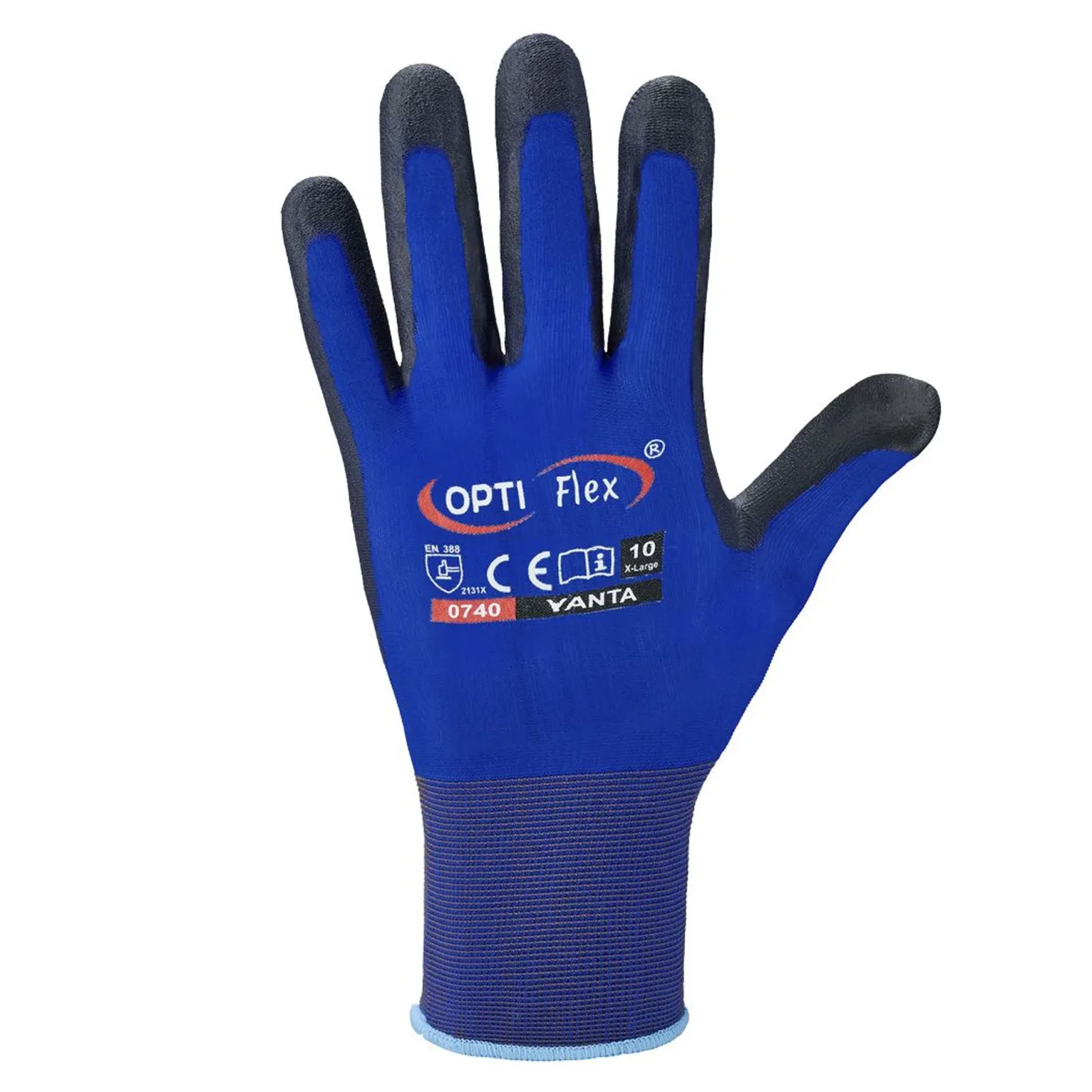 Optiflex Yanta 0740 Feinstrickhandschuhe mit Polyurethan-Beschichtung blau/schwarz, VE 120 Paar