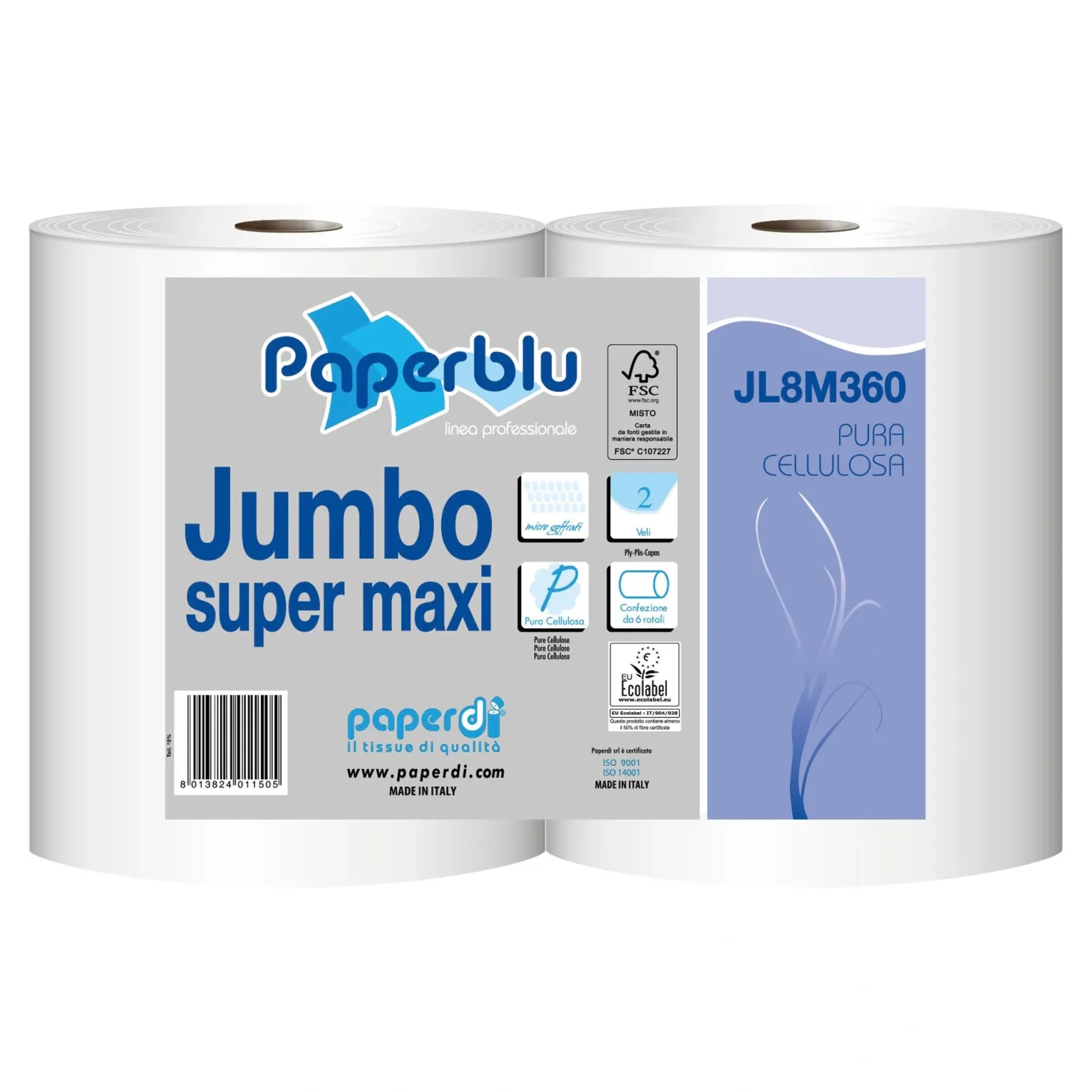 Paperdi Paperblu Jumbo Super Maxi Toilettenpapier Großrolle weiß, 2-lagig, 360 Meter