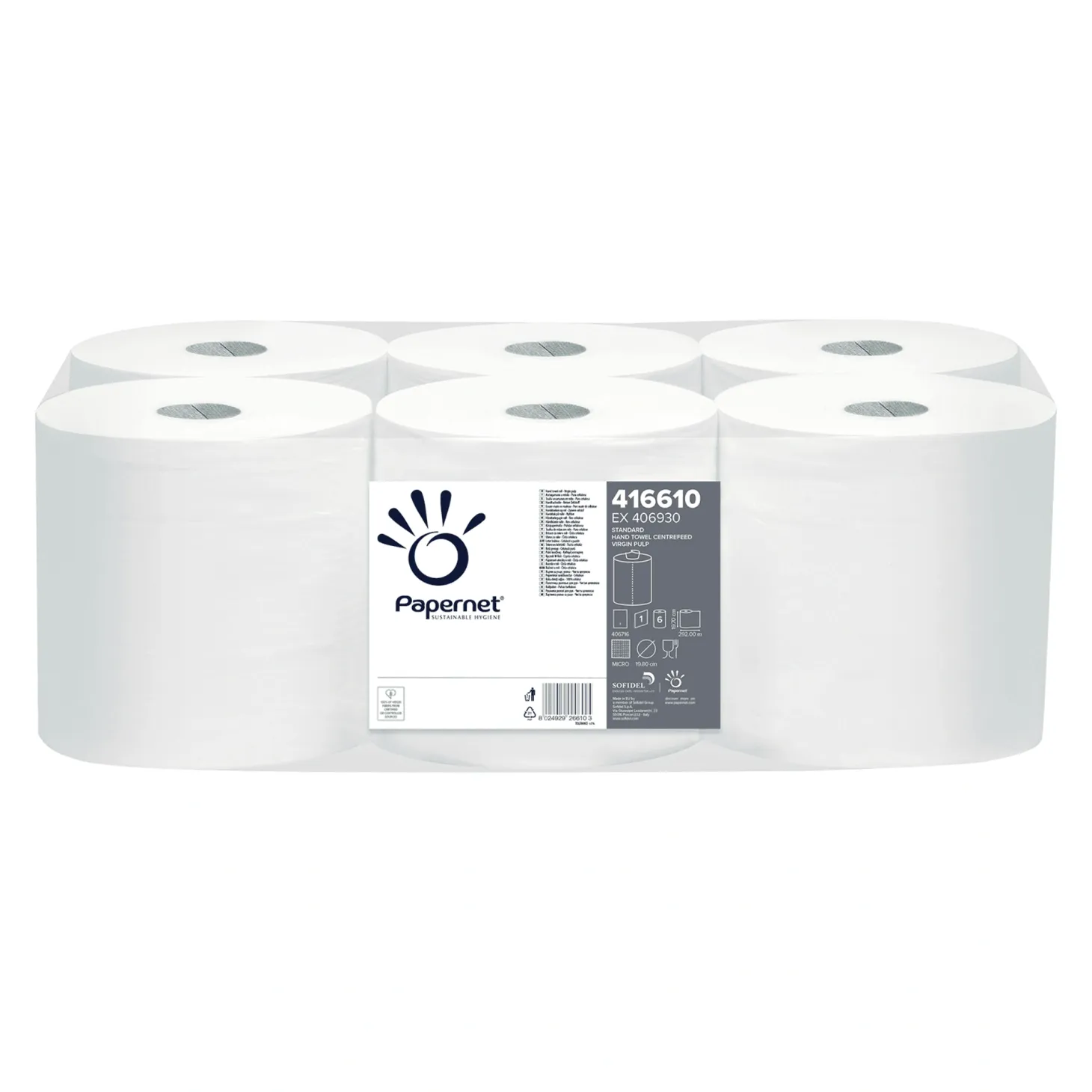 Papernet Centrefeed Handtuchrollen Innenabrollung, 1-lagig, Zellstoff, weiß, 292 Meter