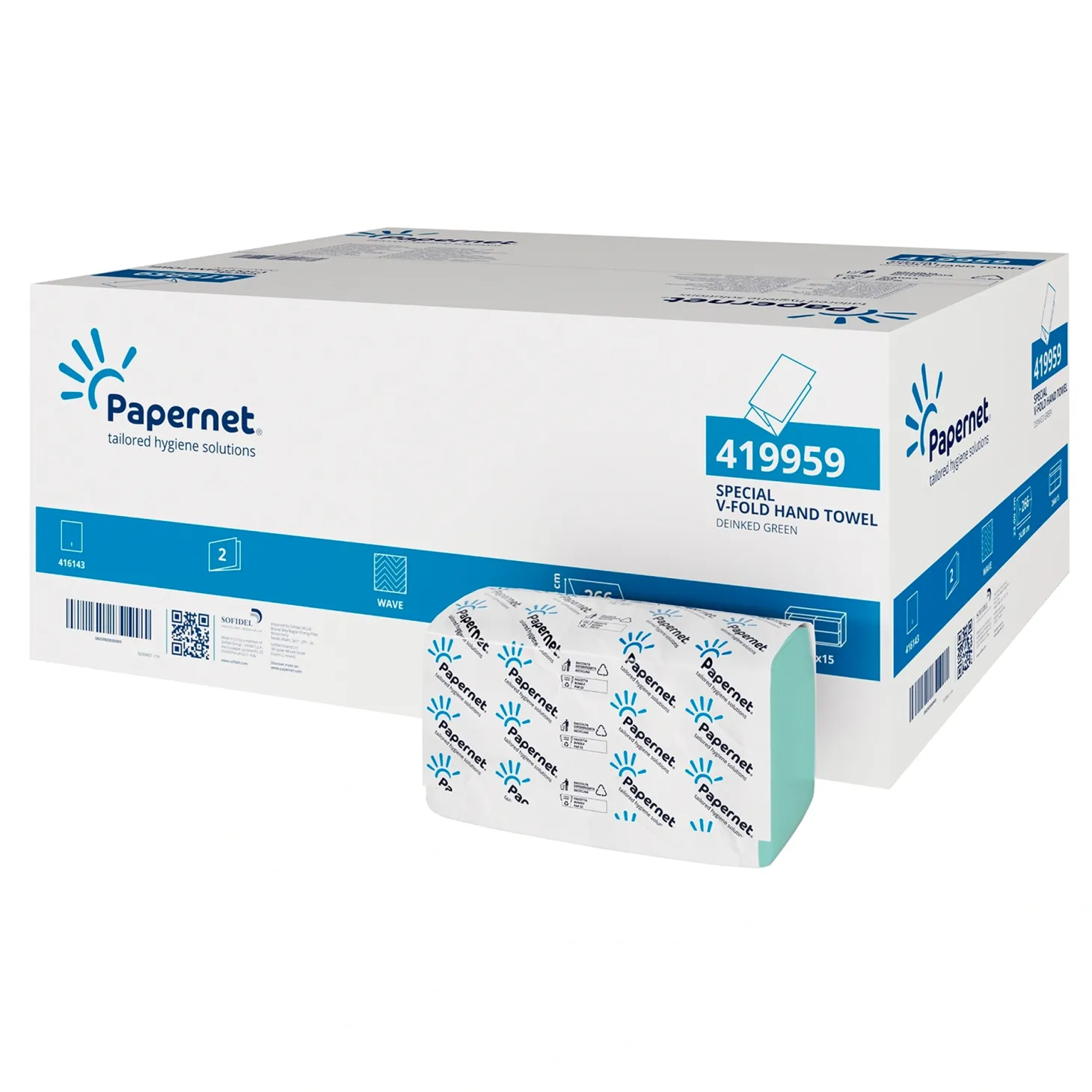Papernet Falthandtücher V-Falz, 2-lagig, grün, 24 x 23 cm, Recycling, 18.5 g/m²