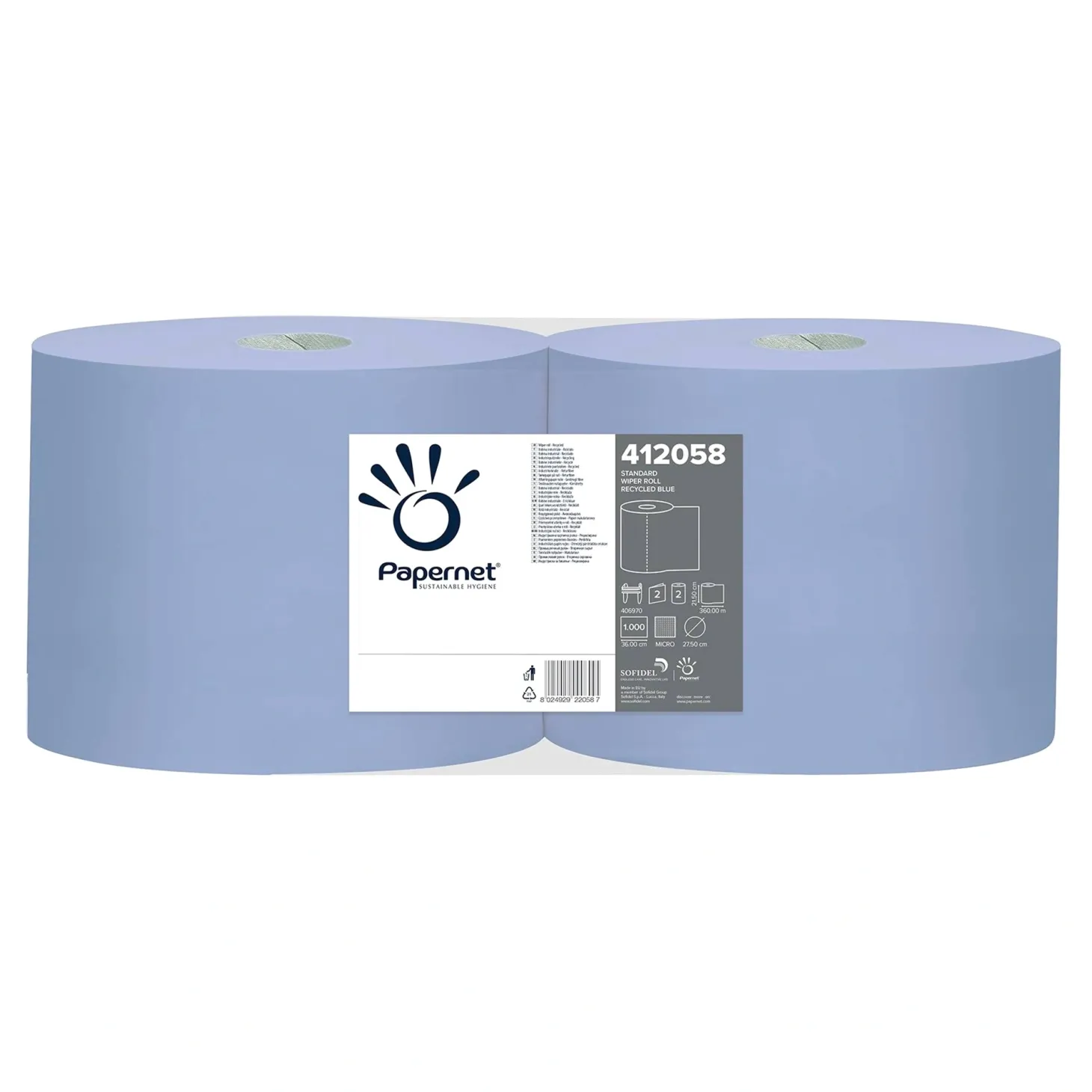 Papernet Industrieputztuchrollen blau 2-lagig, 21,5 cm breit, 1000 Tücher