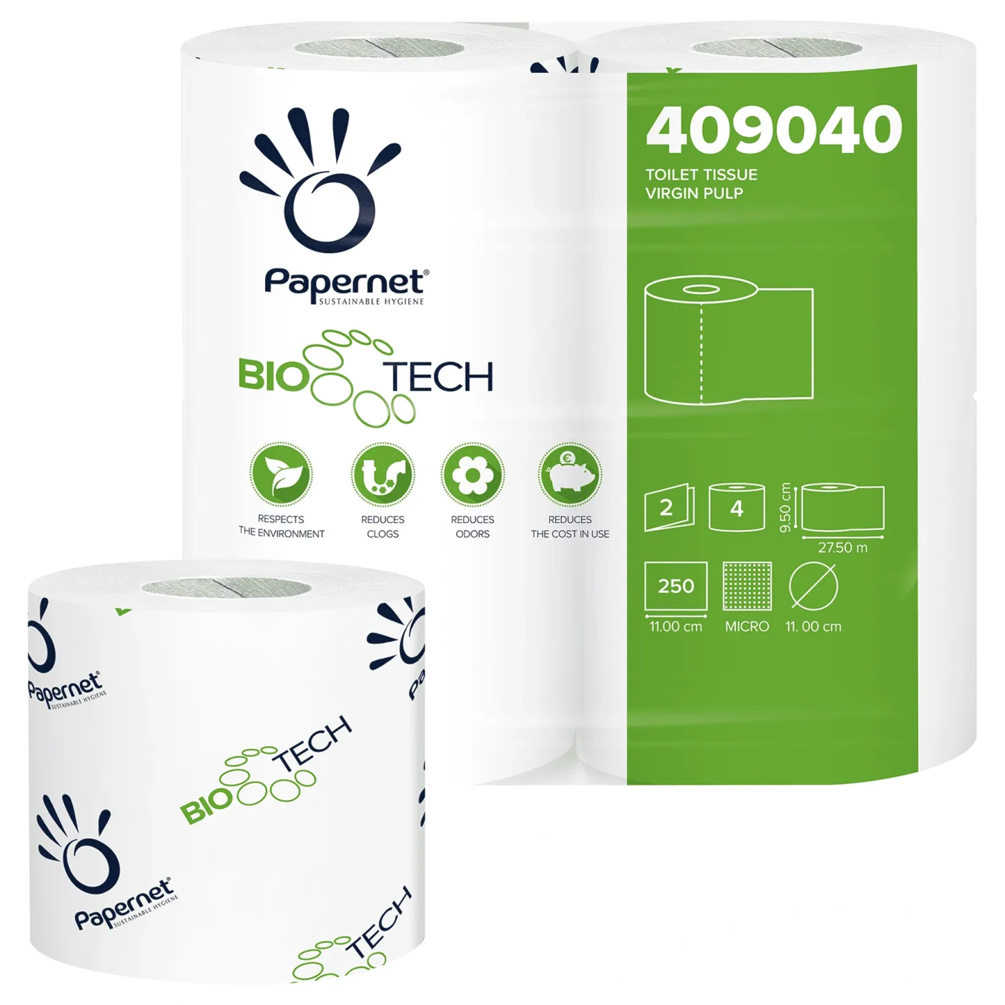 Papernet Toilettenpapier Bio Tech Technologie Kleinrolle, 2-lagig, weiß, 250 Blatt