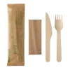 PAPSTAR Besteckset, Holz "pure" : Messer, Gabel, Serviette in Papierbeutel, 50 x 1 Stück