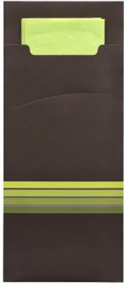 PAPSTAR Bestecktaschen 20 cm x 8,5 cm schwarz/limone "Stripes" inkl. farbiger Serviette 33 x 33 cm 2-lag.