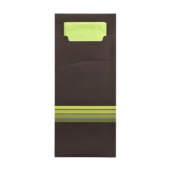 PAPSTAR Bestecktaschen 20 cm x 8,5 cm schwarz/limone "Stripes" inkl. farbiger Serviette 33 x 33 cm 2-lag.