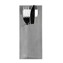 PAPSTAR Bestecktaschen 20 cm x 8,5 cm grau inkl. weißer Serviette 33 x 33 cm 2-lag.