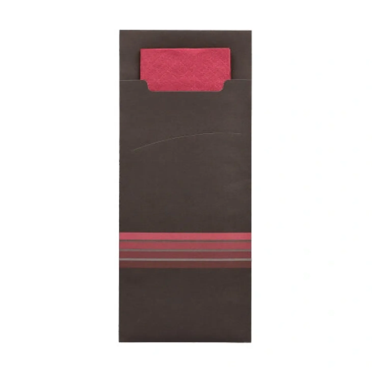 PAPSTAR Bestecktaschen 20 cm x 8,5 cm schwarz/bordeaux "Stripes" inkl. farbiger Serviette 33 x 33 cm 2-lag.