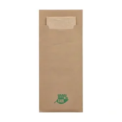 PAPSTAR Bestecktaschen 20 cm x 8,5 cm braun "100% Fair" inkl. naturfarbener Recycling-Serviette 33 x 33 cm 2-lag.