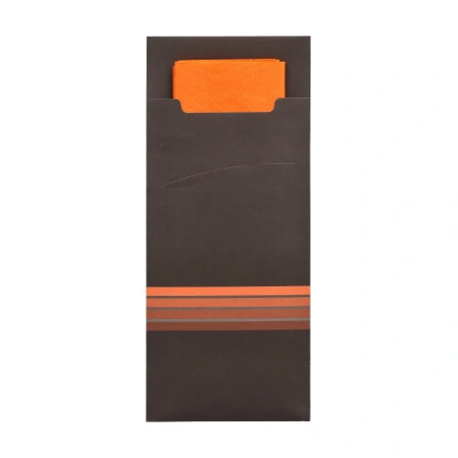 PAPSTAR Bestecktaschen 20 cm x 8,5 cm schwarz/orange "Stripes" inkl. farbiger Serviette 33 x 33 cm 2-lag.