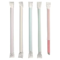 PAPSTAR Bubble Tea Halme Papier Ø 12 mm, 20 cm farbig sortiert einzeln gehüllt, einseitig spitz